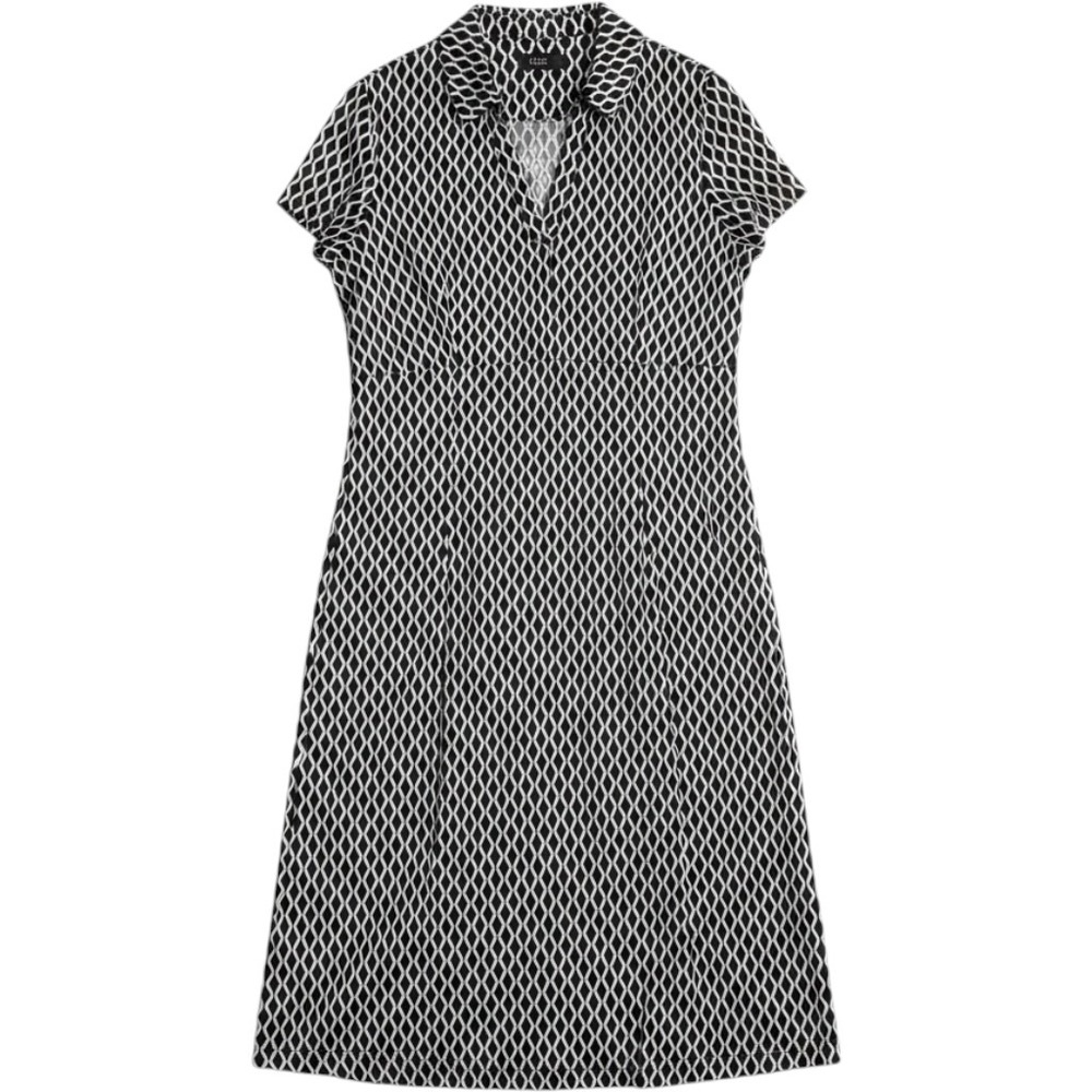 MSK Womens 1X Black White Geometric Print Collared V-Neck Midi Dress Career